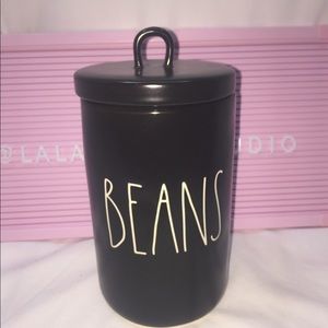 Rae Dunn BEANS canister black with loop ring lid
